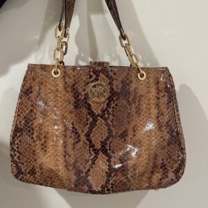 MICHAEL Michael Kors Brown Snake Print Shoulder Bag